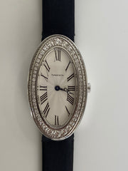 Authentic Tiffany Collection Cocktail Two-Hand Watch with Two Rows of Diamonds