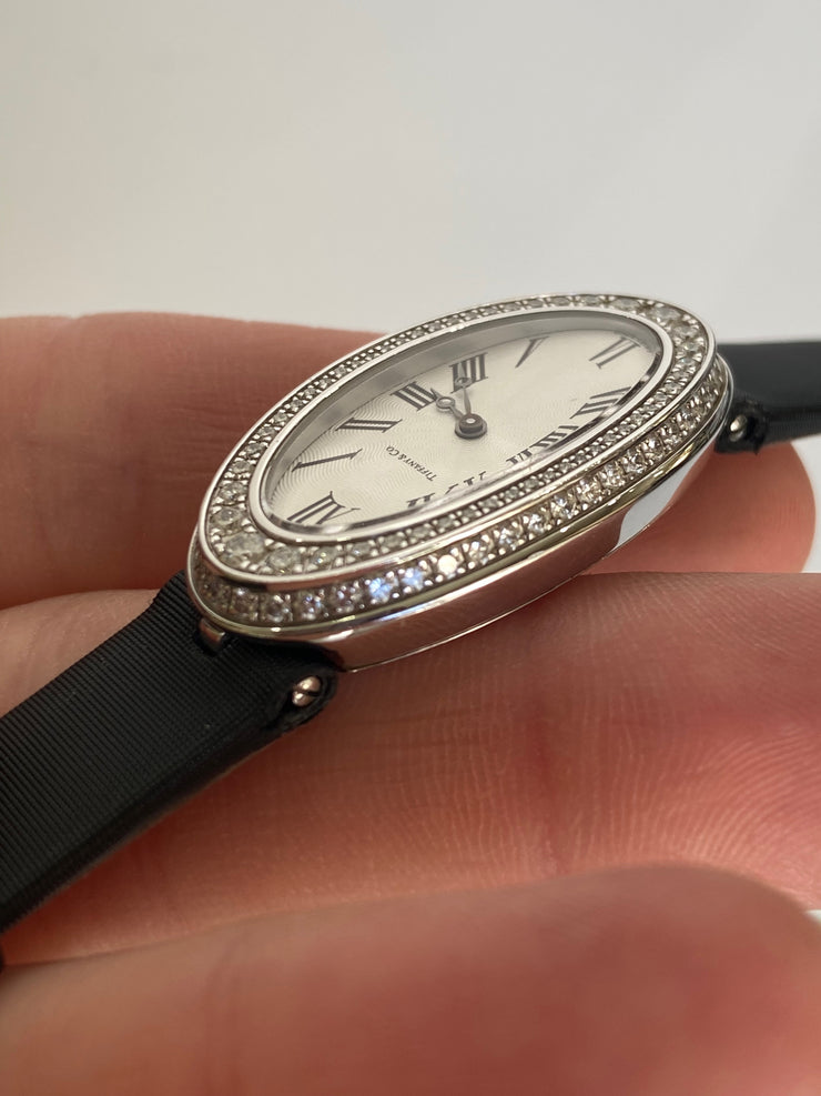 Authentic Tiffany Collection Cocktail Two-Hand Watch with Two Rows of Diamonds