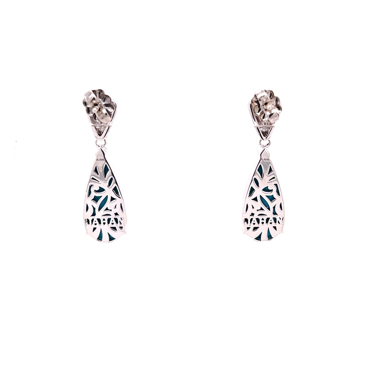 6.00 CTW Turquoise and 0.20 CTW Diamond Earrings Set in 18 KWG