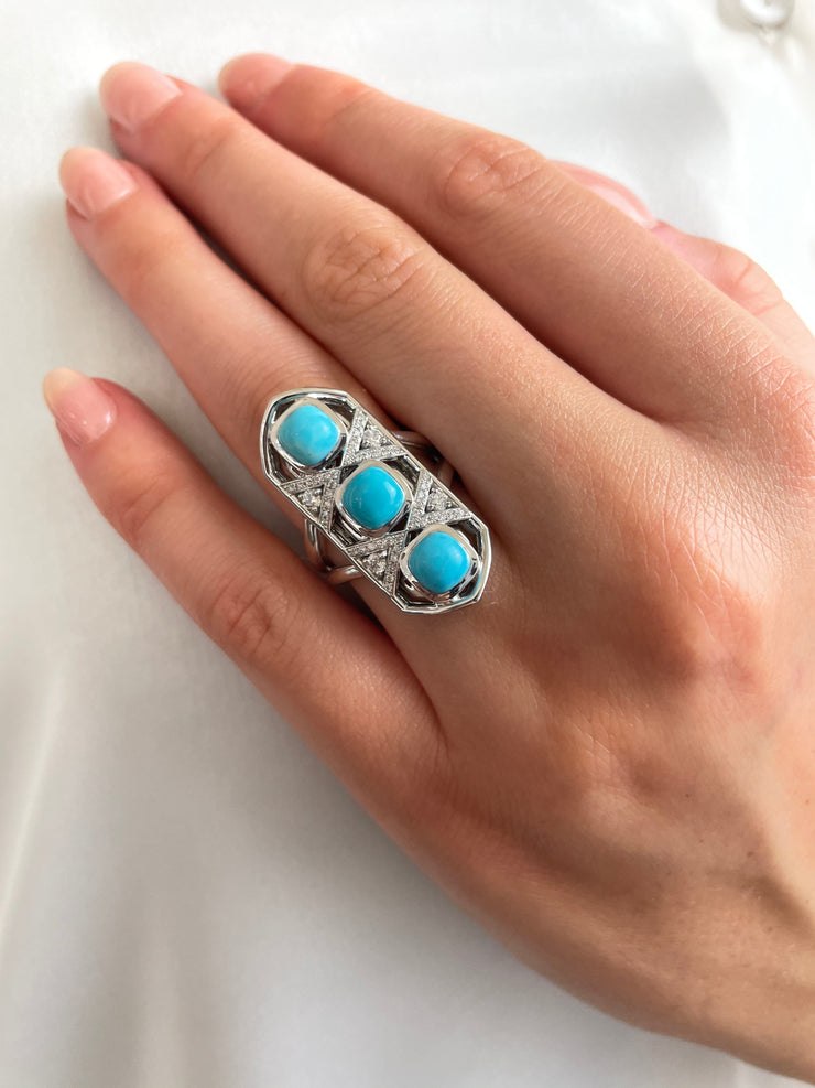 Turquoise and Diamond North-South ring