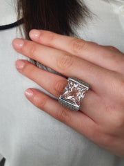 A luxurious statement ring perfect for special occasions or heirloom collections shown on model.