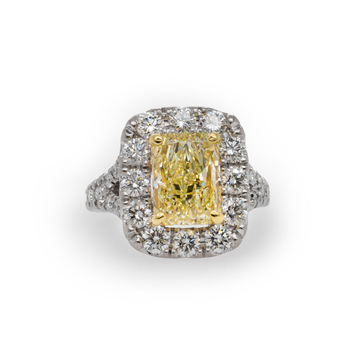 3.03 CT Fancy Yellow GIA Certified Diamond with 1.80 CTW Round Brilliant Diamonds seT in 18 KWG