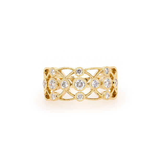18kt yellow gold Milgrain Filigree diamond ring