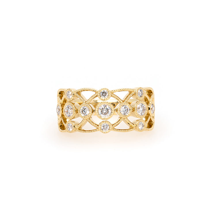 18kt yellow gold Milgrain Filigree diamond ring