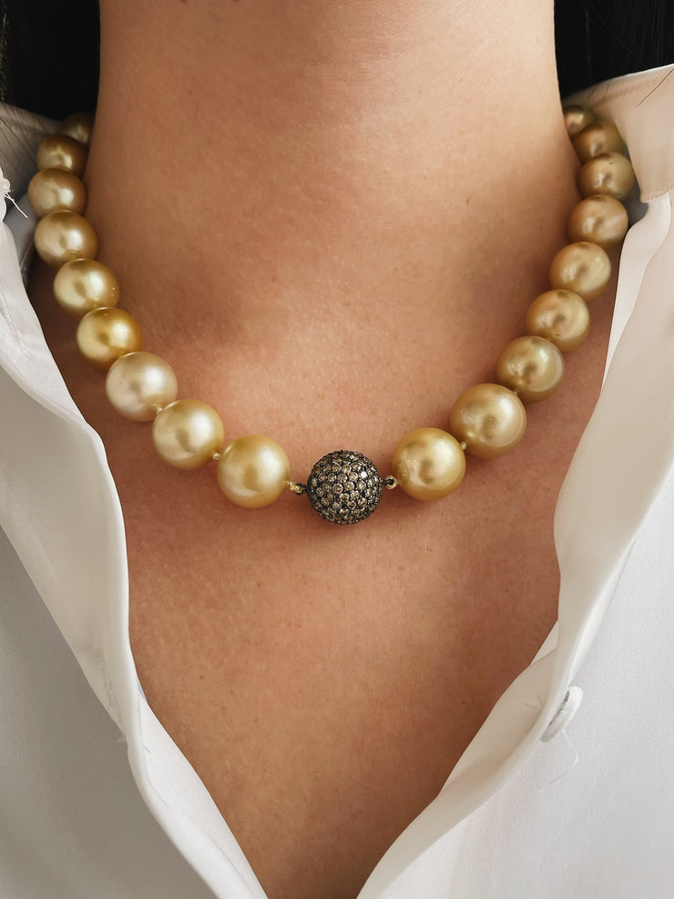 12MM-15MM SOUTH SEA Pearl neckalace and pave diamond bead necklace