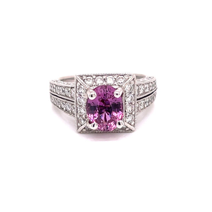 1.75 CT Pink Sapphire and .60 CTW Diamond Ring set in 14 KWG
