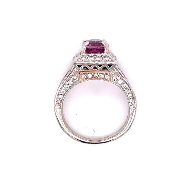 1.75 CT Pink Sapphire and .60 CTW Diamond Ring set in 14 KWG