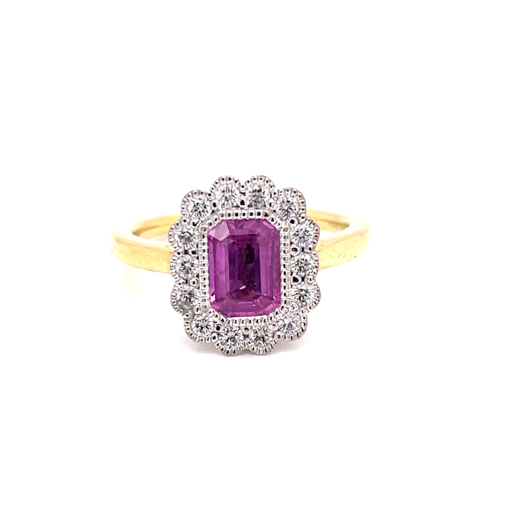 0.80 CT Pink Sapphire and 0.30 CTW Diamond Two Tone Diamond Ring