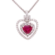 Heart Shape Ruby and Diamond Pendant Set in 18 KWG