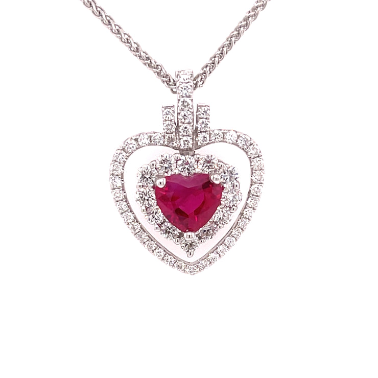 Heart Shape Ruby and Diamond Pendant Set in 18 KWG