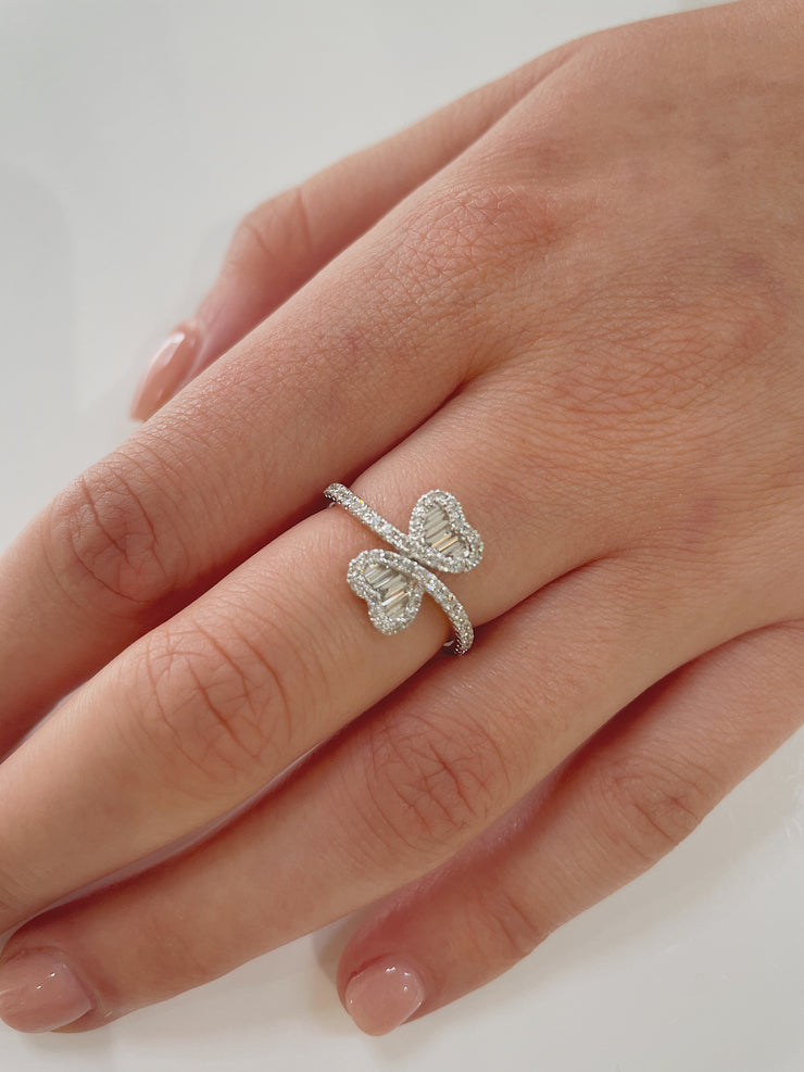 Shown here the double heart ring sits sweetly on hand.