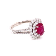 2.00 ct Ruby with 1.21cte Double Diamond Halo and Split Shank