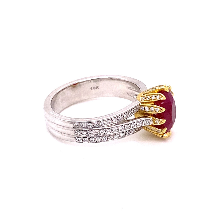2.10 Ruby with 0.33 ctw Diamonds Two Tone Ring