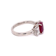 2.08 ct Ruby with 0.80 ctw Emerald Cut Diamonds Ring