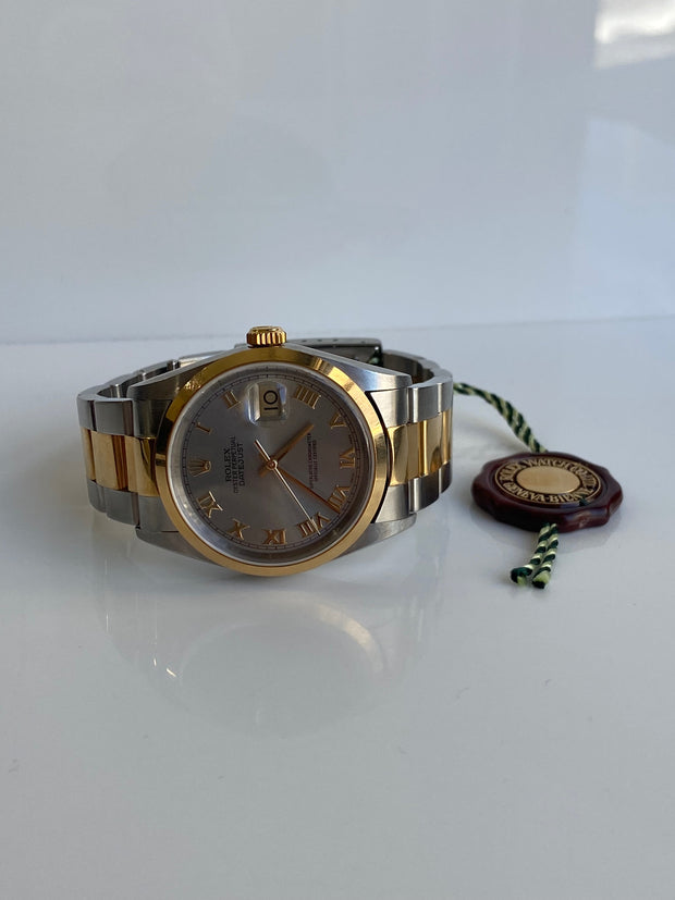 Rolex Datejust Two Tone Oyster shown here on it's side.