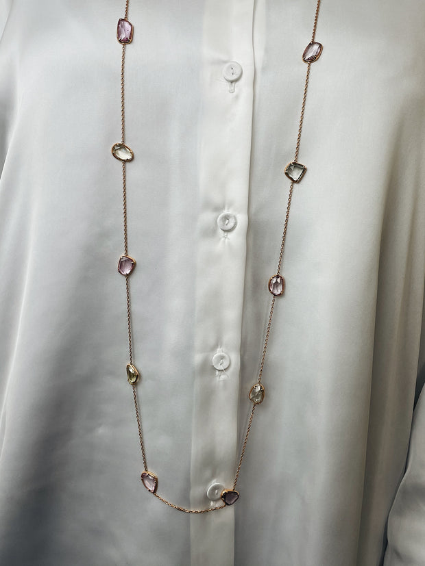 Rose Gold Multi Color Sapphire Long Necklace