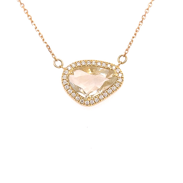 1.57 CT Sapphire 0.08 CTW Round Brilliant Cut Diamond Necklace set in 18 KYG