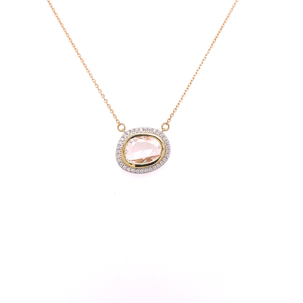 1.56 CT Sapphire 0.10 CTW Round Brilliant Cut Diamond Necklace set in 18 KWYG