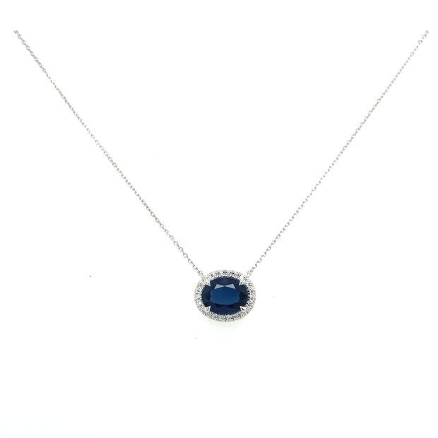 Sapphire and diamond pendant necklace.