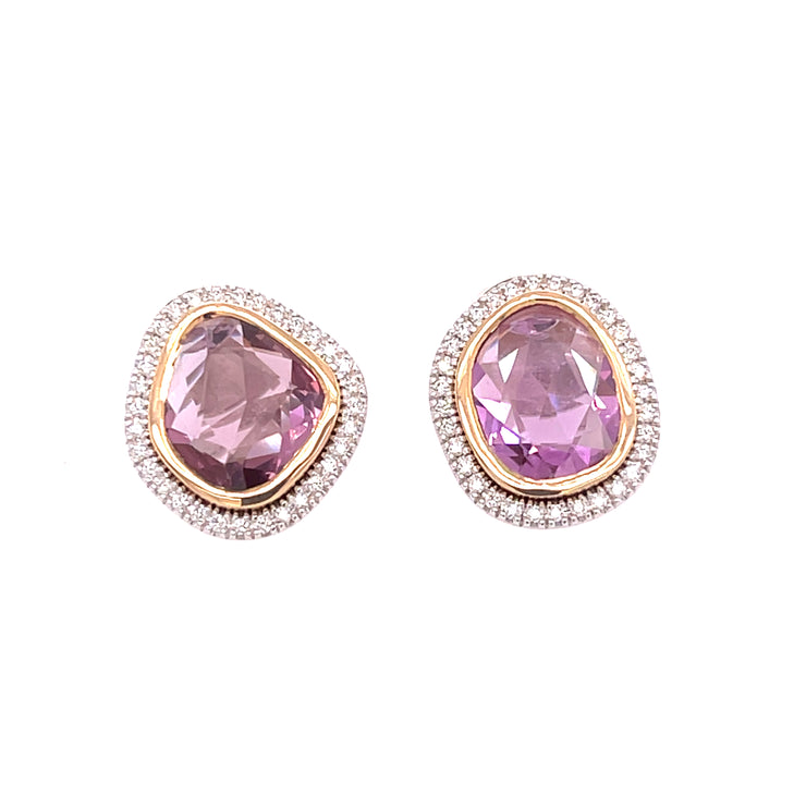 Sapphire Slice and Diamond Stud Earring 2.93 CTW Sapphire 0.18 CTW Diamonds set in 18k WYG