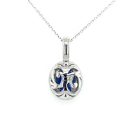Jahan original sapphire and diamond necklace in white gold on chain.