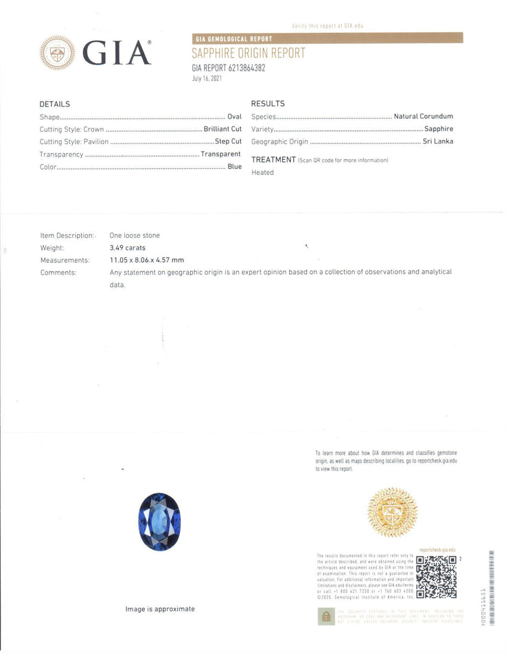 3.49 CT Oval Cut GIA Certified Diamond Ring (Sri Lanka Sapphire)