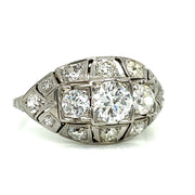 Art Deco ring is set in 18K white gold with delicate milgrain detailing. 