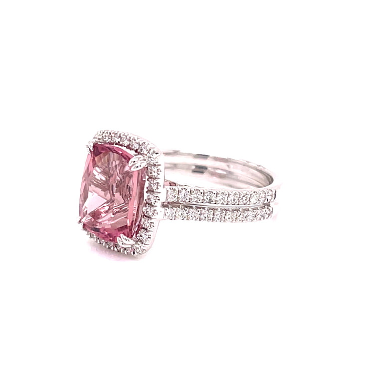 Side view showing the diamonds set in 18k white gold.