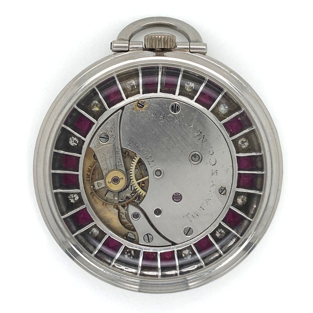 ART DECO Authentic Antique Tiffany & Co Diamond and Ruby Open Pocket Watch