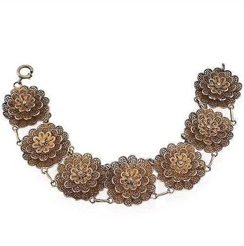 Delicate filigree gold floral link bracelet