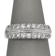 Close view show the soft sparkle of the single-cut diamonds. 