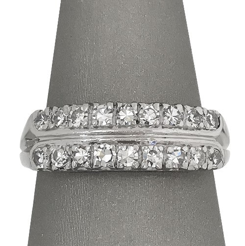 Close view show the soft sparkle of the single-cut diamonds. 