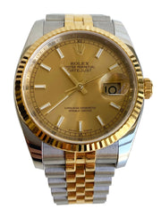 Rolex Datejust Two Tone Champagne Stick Dial 36 mm