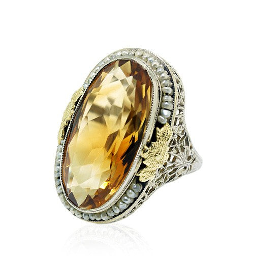 Citrine and Pearl Ring