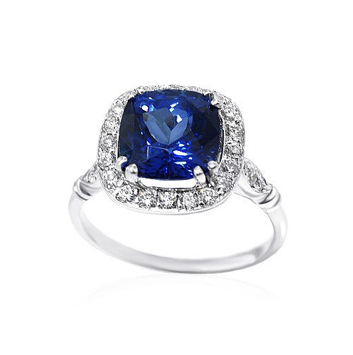 Cushion Sapphire Halo Ring