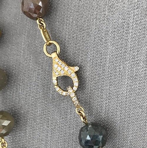 Natural diamond bead 18kt yellow gold chain necklace
