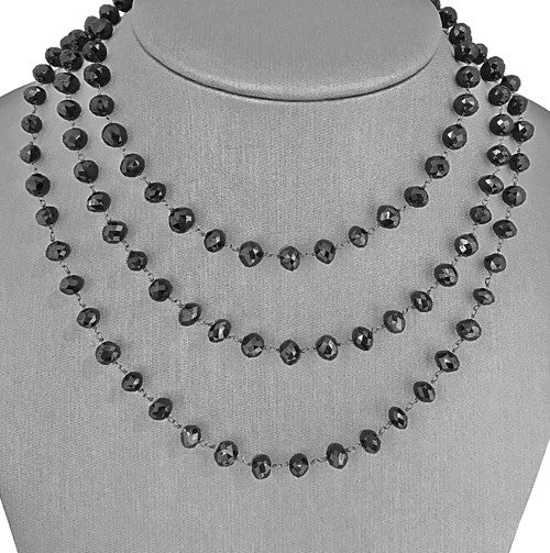 Natural Black Diamond bead 18kt white gold Chain necklace