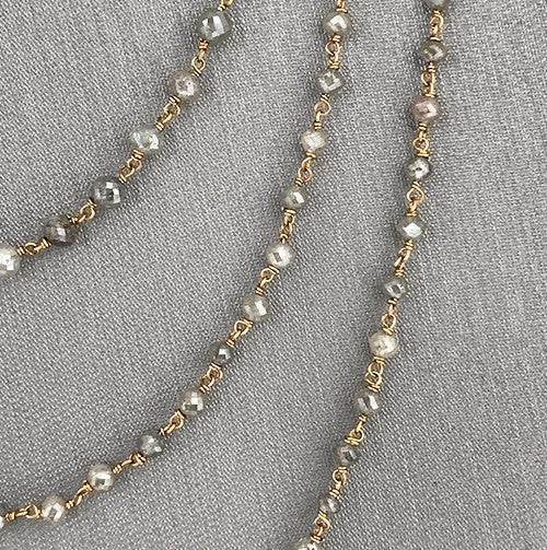 Natural Diamond Beads 18kt solid yellow gold long chain Necklace