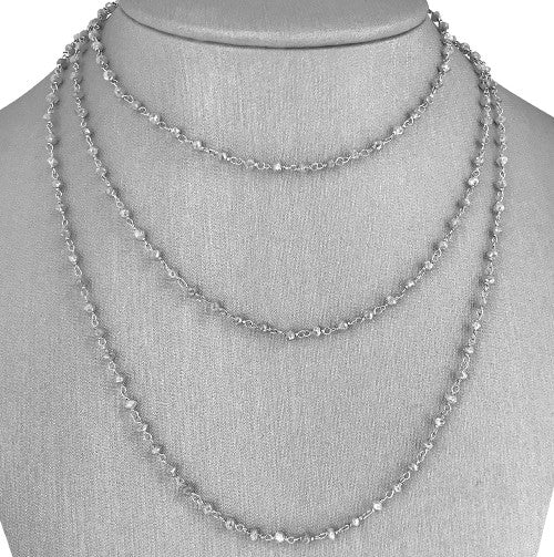 Natural Diamond Beads 18kt white gold long chain Necklace