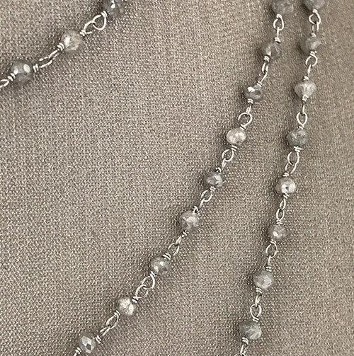 Natural Diamond Beads 18kt white gold long chain Necklace