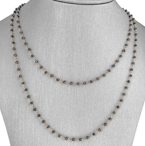 Natural Black Diamond bead 18kt yellow gold necklace