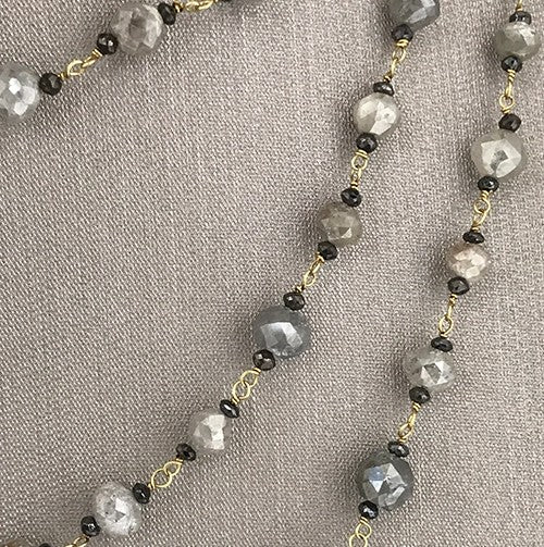 Natural Diamond bead 18kt yellow gold necklace