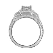 Princess Cut Three stone halo diamond ring