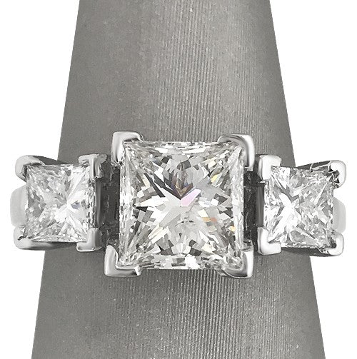 1.51ct Princess Cut .80ctw Side Princess Cuts Platinum Three Stone Ring