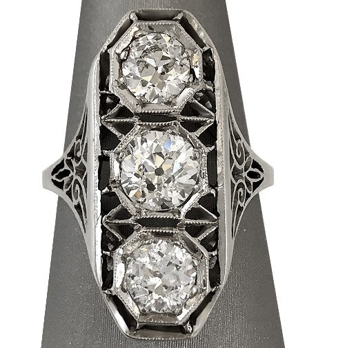 Three Diamond Filigree Ring