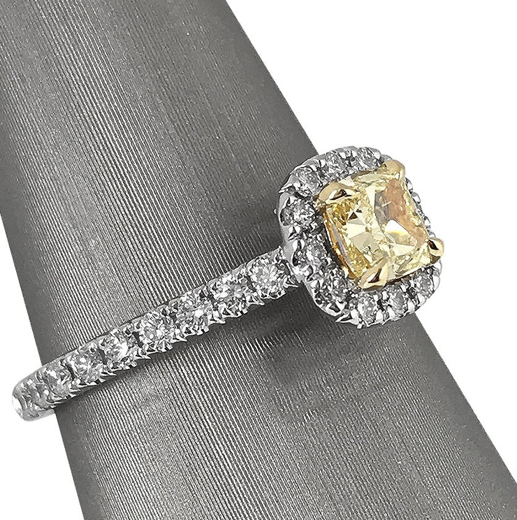 Fancy yellow diamond halo ring