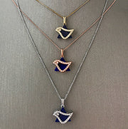 Shown here are three 18k gold options for the Dove charm.
