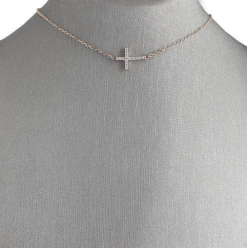 Rose Gold Sideways diamond cross choker necklace