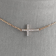 Rose Gold Sideways diamond cross choker necklace
