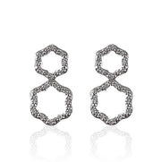 Double flower diamond earrings in 18k white gold with pavé-set round diamonds from the Daniella Collection